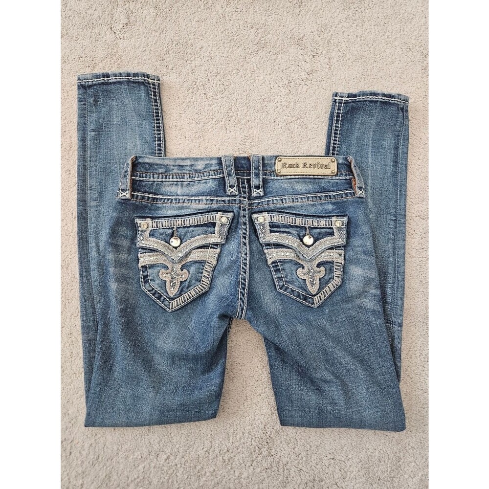 Rock Revival Embroidered Flap Back Pockets Y2K Jen Skinny Denim Jeans Women 27